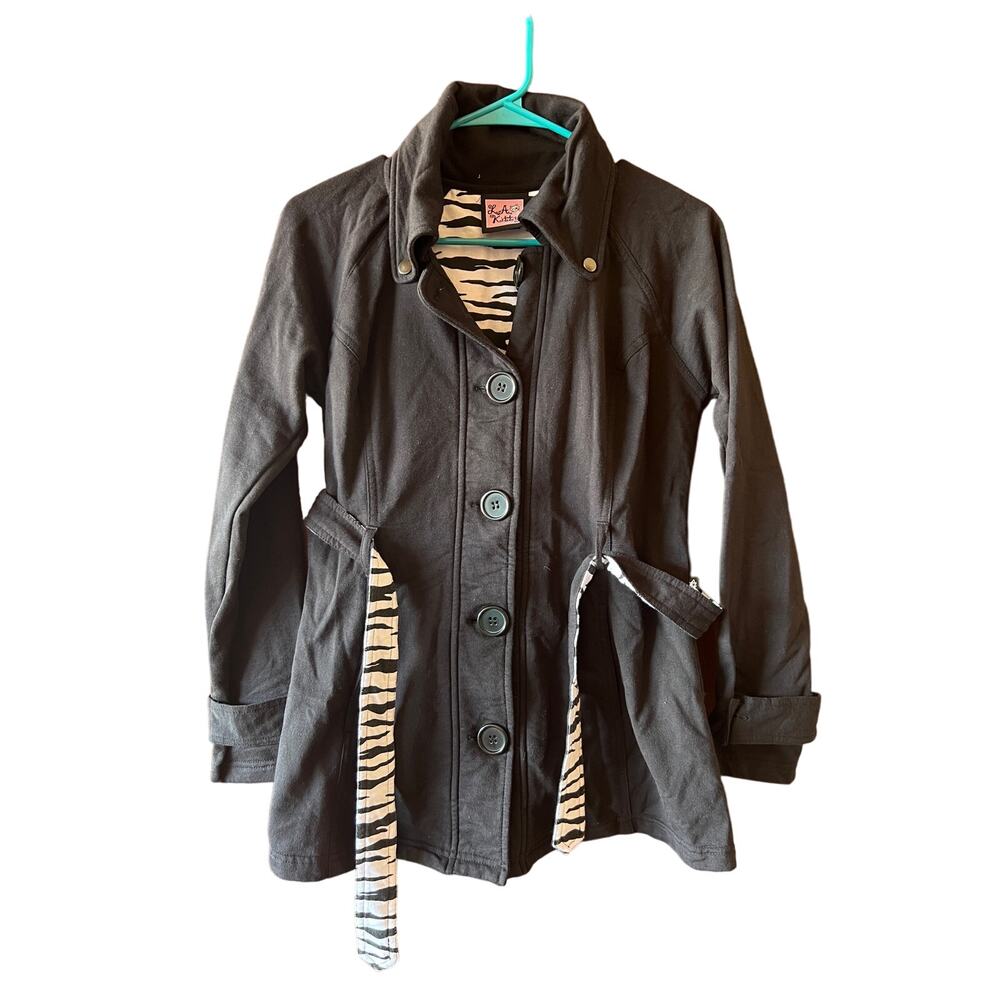LA Kitty Black Long Jacket Zebra Lining with Belt - Small